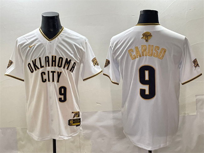 Men's Oklahoma City Thunder #9 Alex Caruso White/Gold 2025 Finals Vapor Stitched Baseball Jersey